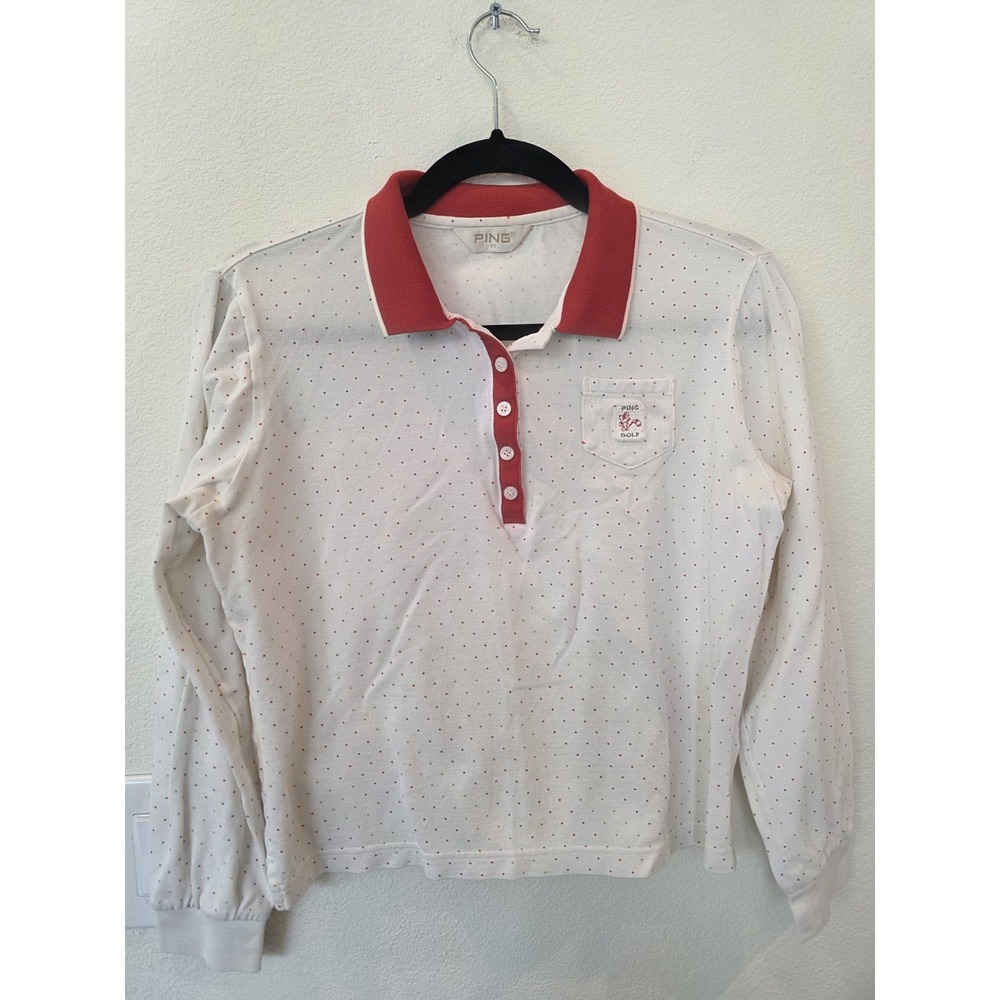 VTG 90's Y2K Ping Golf Korean Made Red Microdot Pique Crop Polo Sz S Retro Sport